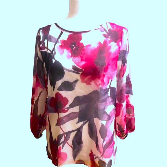 SWEET PEA by Stacy Frati Flower Print Blouse Back V-neck with Bow Sz S-M - Picture 4 of 8